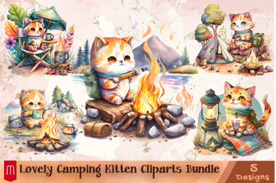 Lovely Camping Kitten Cliparts Bundle