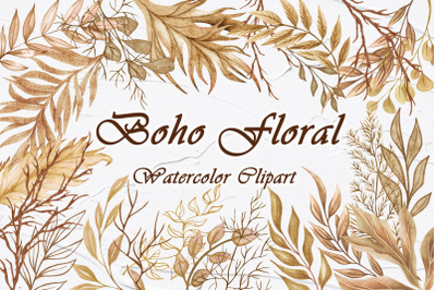 Boho Floral Watercolor Clipart