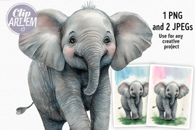 Happy Elephant Boy Girl Wall Art, Clip Art PNG JPEG Images Bundle