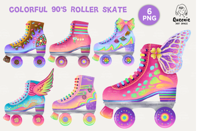 Colorful 90&#039;s Roller Skate Illustration Bundle