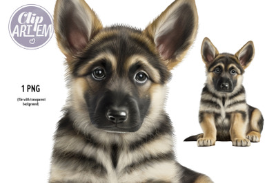 Super Cute Little German Shepherd Puppy Watercolor Clip Art Image