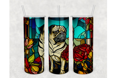 Stained Glass Pug Tumbler Wrap, Pug Tumbler Sublimation Design