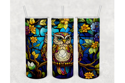 Stained Glass Owl Tumbler Wrap, Owl Tumbler Sublimation Design