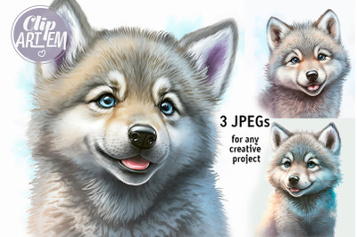 Baby Wolf Wall Art Pups Whelps 3 JPEG Images  Bundle