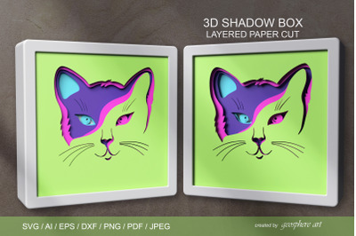 3D cat face Layered papercut SVG &2F; DXF &2F; Shadow box template