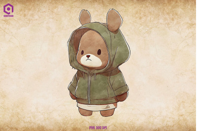 Bear Wearing Hoodie Watercolor