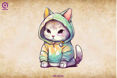 Cat Wearing Hoodie Watercolor