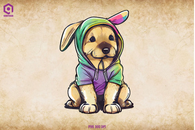 dog Wearing Hoodie Watercolor