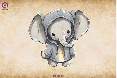 Elephant Wearing Hoodie Watercolor