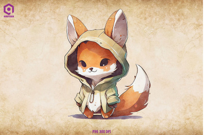 Fox Wearing Hoodie Watercolor