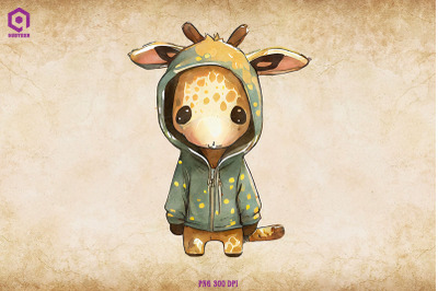 Giraffe Wearing Hoodie Watercolor