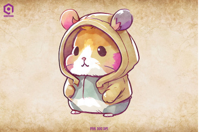 Hamster Wearing Hoodie Watercolor