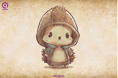 Hedgehog Wearing Hoodie Watercolor