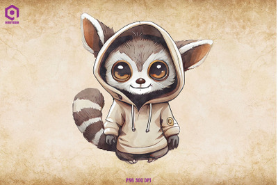 Lemur Wearing Hoodie Watercolor