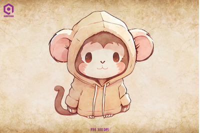 Monkey Wearing Hoodie Watercolor