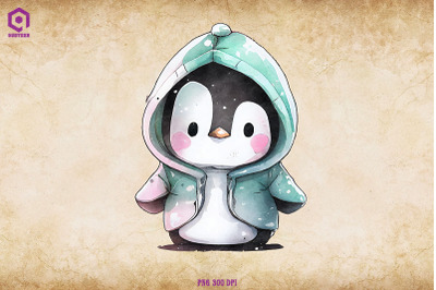 Penguin Wearing Hoodie Watercolor