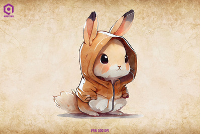 Rabbit Wearing Hoodie Watercolor