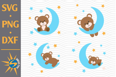 Bear on Moon SVG, PNG, DXF Digital Files Include