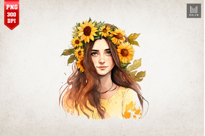 Beautiful Girl With Sunflowers 2