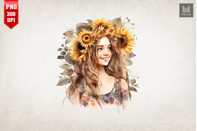 Beautiful Girl With Sunflowers 3