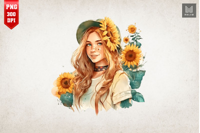 Beautiful Girl With Sunflowers 4