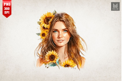 Beautiful Girl With Sunflowers 6