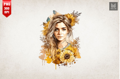 Beautiful Girl With Sunflowers 7