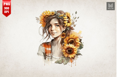 Beautiful Girl With Sunflowers 8