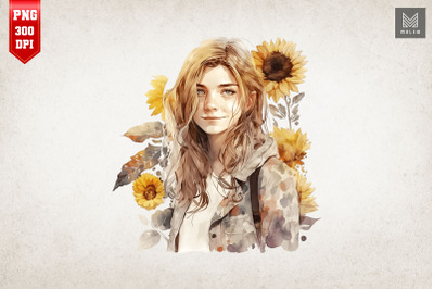 Beautiful Girl With Sunflowers 10