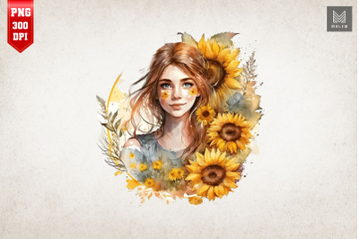 Beautiful Girl With Sunflowers 13