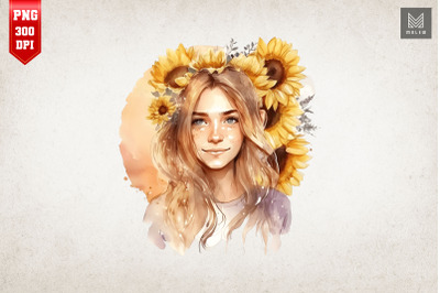 Beautiful Girl With Sunflowers 14