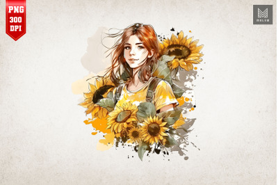 Beautiful Girl With Sunflowers 15