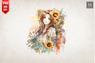 Beautiful Girl With Sunflowers 17