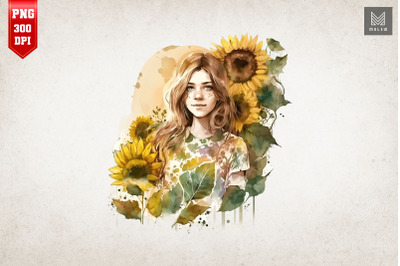 Beautiful Girl With Sunflowers 18