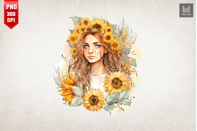 Beautiful Girl With Sunflowers 19