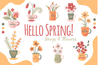 Hello Spring mugs &amp; flowers