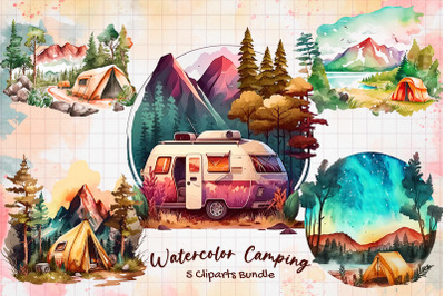 Watercolor Camping Cliparts Bundle