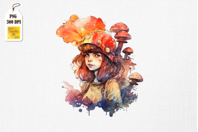 Cute Girl &amp;amp; Mushrooms Watercolor