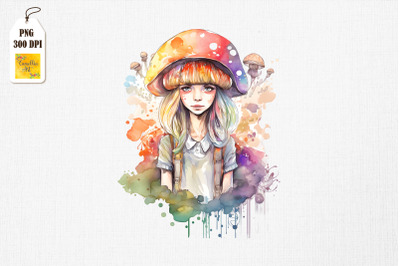 Cute Girl &amp;amp; Mushrooms Watercolor 2