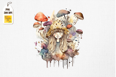 Cute Girl &amp;amp; Mushrooms Watercolor 3