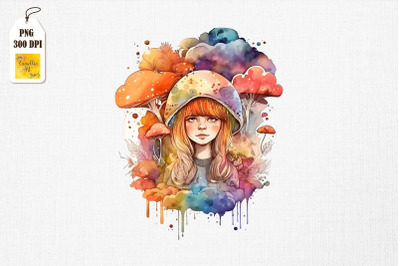 Cute Girl &amp;amp; Mushrooms Watercolor 5