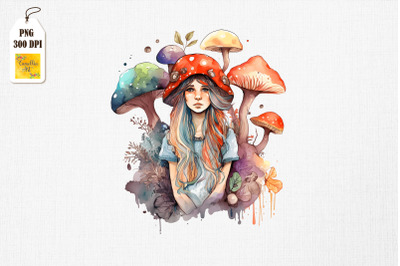 Cute Girl &amp;amp; Mushrooms Watercolor 7