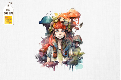 Cute Girl &amp;amp; Mushrooms Watercolor 8