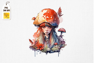 Cute Girl &amp;amp; Mushrooms Watercolor 9