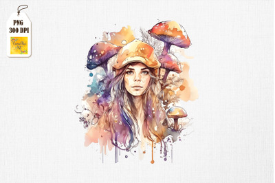 Cute Girl &amp;amp; Mushrooms Watercolor 10