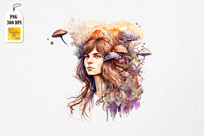 Cute Girl &amp;amp; Mushrooms Watercolor 11