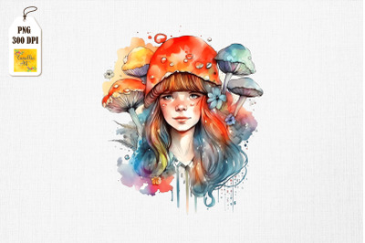 Cute Girl &amp;amp; Mushrooms Watercolor 13