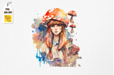 Cute Girl &amp;amp; Mushrooms Watercolor 15