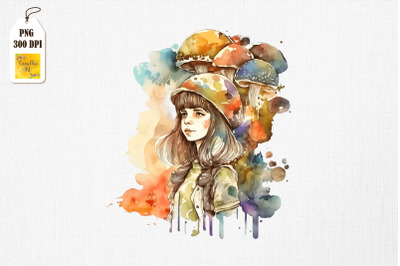 Cute Girl &amp;amp; Mushrooms Watercolor 16