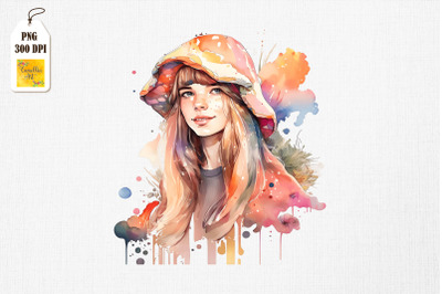 Cute Girl &amp;amp; Mushrooms Watercolor 17